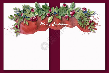 新年圣诞明礼红樱桃的信片和文本位置贺卡说明和白背景孤立的邀请函花束爱复制图片