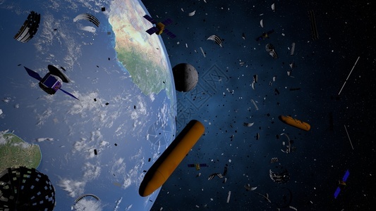 技术月亮漂浮在地球老卫星支持火箭金属碎片等行星轨道上的空间碎片是一种威胁因为它们可能与新的3D卫星相撞而形成碰用于探测和的行业图片