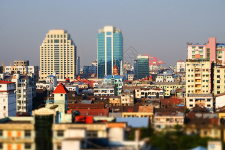 模糊的发展仰光城市缅甸的空中观察全景其未来航空观测前景模糊影响奇迹观图片