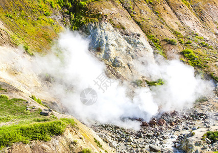 夏天地球自然俄罗斯堪察卡的穆特诺夫斯基火山上的Geysers图片