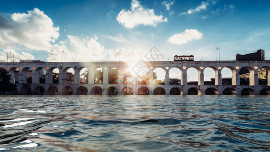巴西里约热内卢19世纪殖民拉帕拱门的数字操纵气候变化概念世纪殖民拉帕拱门的数字操纵沿海淹没图片