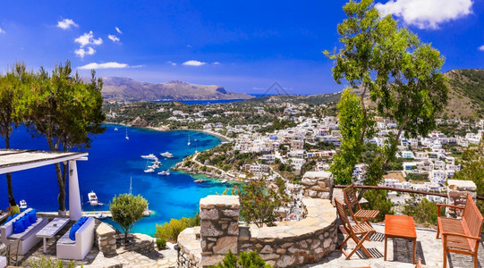 游艇旅的希腊多德卡尼斯希腊Pantelli村美丽的Leros岛风景图片