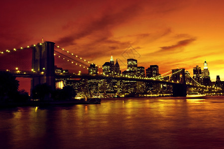 帝国旅游风景优美布鲁克林桥和曼哈顿的日落纽约喜悦语调图片