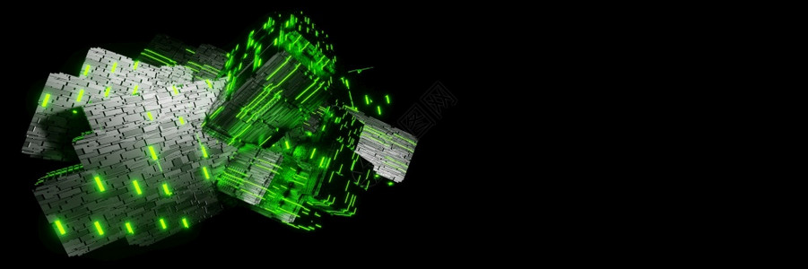 Scifi立方体未来溪流数据通信飞向字技术全景动画3D网络辉光明亮的图片
