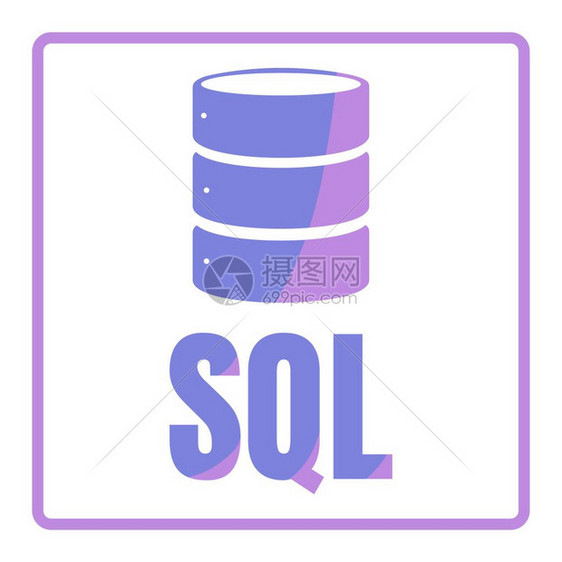 明亮的使用权商业SQL数据库图标志设计UI或UX应用程序SQL应用程序蓝色题字与方形框架中的shadowl图片