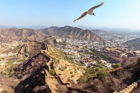 历史的亚美尔风景优贾伊普尔航空全景对阿迈尔区观测Amer地区Jaipur空中全景对Amer区视图图片