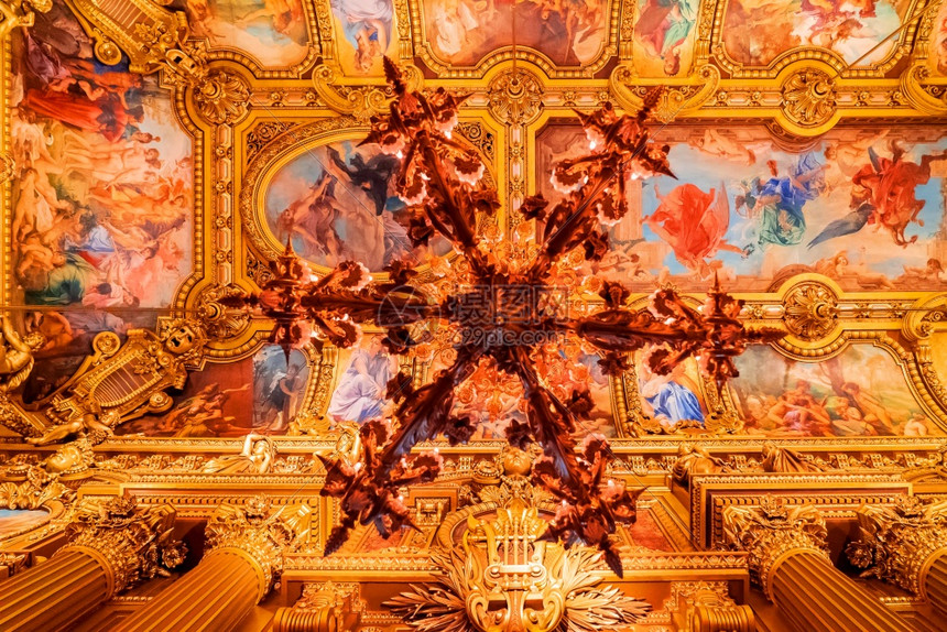 法国巴黎2019年月4日巴黎歌剧院卡尼尔大门厅的天花板在活动期间可供步行日巴黎歌剧院卡尼尔大型门厅的天花板在活动期间步行恳求奇观图片