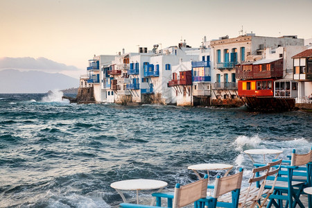 地中海旅游白色的日落时小黄牙米科诺斯希腊豪华旅行消瘦希腊群岛图片