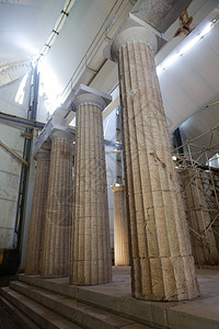 寺庙建筑学在希腊巴萨瓦西斯大树冠保护下恢复的古代阿波罗神庙历史图片