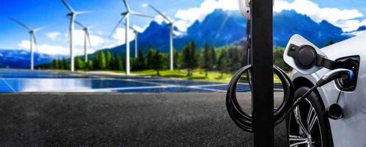 电动汽车充站采用绿色可持续能源充电图片