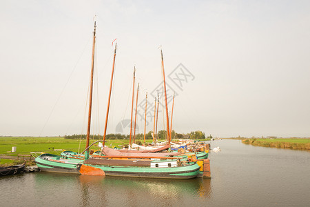 航运草乡村的荷兰斯隆登SleattemerGat的摩尔德帆船图片