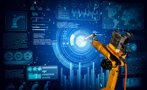 未来派学生机械臂AI分析数学以解决机械化行业问题机器人技术和学习概念用于自动化制造过程机械臂分析数学以解决机械化行业问题人造的图片