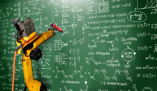 解决方案机械臂AI分析数学以解决机械化行业问题机器人技术和概念用于自动化制造过程机械臂分析数学以解决机械化行业问题黑板艾图片