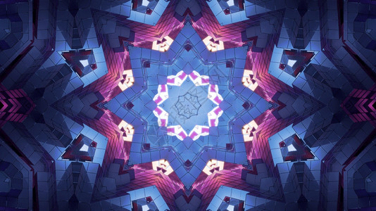 成形对称4KUHD3D显示由粉色和蓝奈子几何晶体卡莱多斯科的恒星形状装饰品4K插图组成的多彩星形隧道迷幻的图片