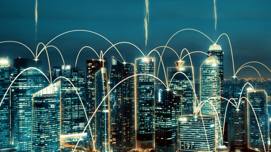 信通技术具有全球化抽象图形显示连接网络的智能数字城市未来5G智能无线数字城市和社交媒体网络系统的概念具有全球化抽象图形显示连接网图片