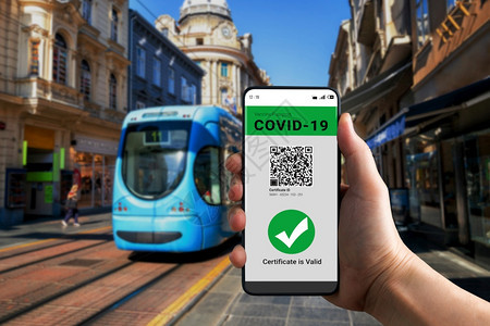 代码旅行者持有疫苗护照证书以显示COVID19疫苗接种状态在冠大流行期间国际旅需要数字健康证书旅行者持有疫苗护照证书以显示疫苗接图片