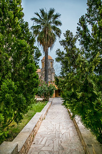 希腊干尼亚2013年5月在希腊克里特岛干尼亚地区的Tsagaroli的AgiaTriada修道院2013月在希腊克里特岛的干尼亚图片