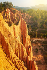 抽象的喧嚣砂岩对泰国南省SaoDinNaNoi原始森林中大峡谷陡峭沉积沙岩悬崖的景象图片