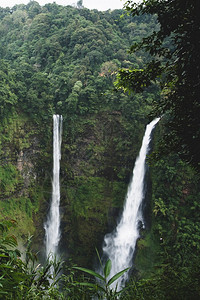 绿色热带森林覆盖老挝博拉文高原背景的峡谷和山丘在绿热带森林覆盖山谷和岳老挝州博拉文高原盖子下雨旅行图片