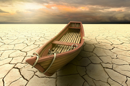 男人概念的3D提供干旱的概念说明在干湖上有一艘船舶晒干图片