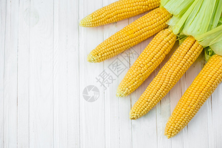 在一个生锈的花园里产玉米在白色木制乡村桌边的一个白木板上浅深的焦点农业的概念在一个生锈的花园里产玉米健康营养饮食图片