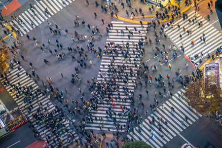 东京夜里从顶端的观光横渡日本缓慢的百叶窗速度模糊效应涩谷商业的日本人图片