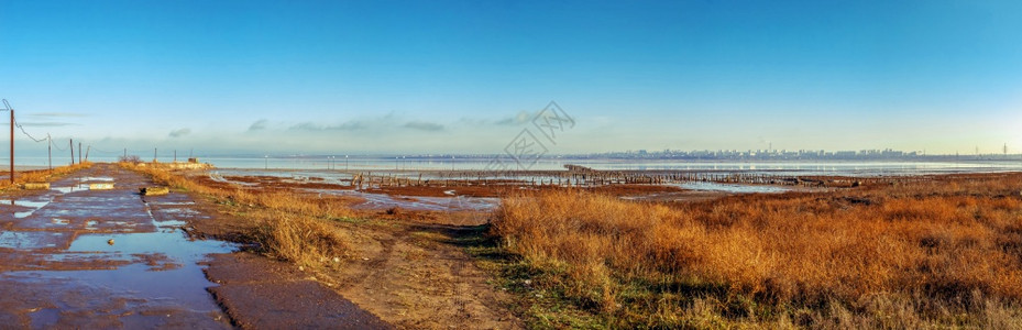 景观气候乌克兰敖德萨附近一个盐水干燥湖Kuyalnik的安装乌克兰奥德萨冬季寒冷清晨在乌克兰敖德萨Kuyalnik湖干燥健康图片