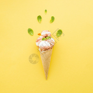 圣代高清晰度照片冰淇淋华夫饼卷和糖浆薄荷高质量照片品质勺子甜的图片