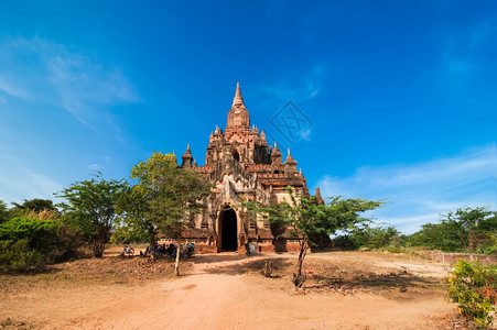 缅甸巴甘王国古老佛教寺庙的奇观建筑位于缅甸巴甘Bagan的缅甸旅游地貌和目的遗产乡村塔图片