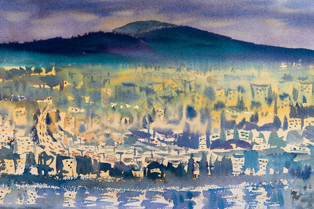 长春地标手绘环境艺术的地平线有创意抽象手绘画背景壁纸纹理夜间城市