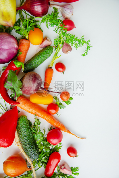 夏天生的蔬菜西红柿胡椒萝卜茄子黄瓜蔬菜白背景框架的洋葱文本复制空间蔬菜白背景框架的原料蔬菜和以及白背景框架的原材料颜色图片