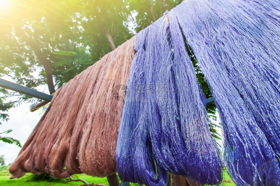 泰国SingBuri的当地产品SingBuri以棉纱为主在阳光中挂着天然颜色的棉纹染用于干燥传统天然材料泰国SingBuri的当图片