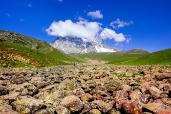 春天范围查谟和克什米尔邦索纳马格山雪的美丽景高图片