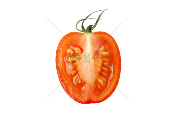 新鲜红樱桃番茄有切开的叶子半胎儿在白背景上被隔离在宏观平躺横向近身健康饮食农民产品饮食概念尾巴新鲜的工程图片