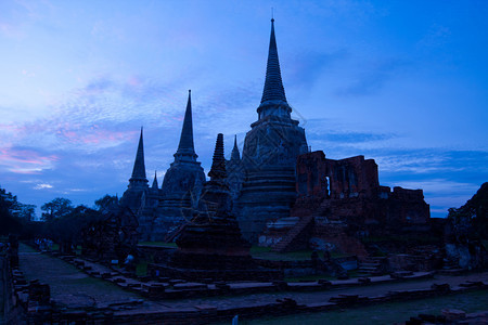 城市景观蓝色的地标WathraSriSanpetch泰国Ayutthaya历史神庙图片