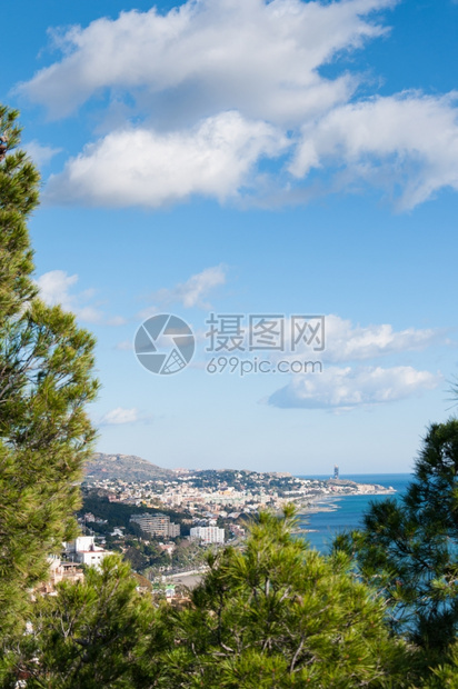 吉布拉法罗从Gibralafaro山顶的马拉加城市景色假期公牛图片