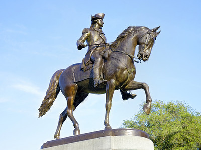 美国州马萨诸塞中波士顿公共花园居区乔治华盛顿雕像松弛设计的上市图片