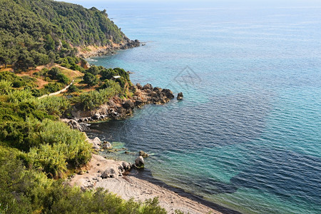 采取希腊Kerkyra科孚岛美丽的海滩景观美丽多彩的岛屿用于暑假和旅行古斯塔里察风景图片