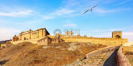 天线建造历史印度斋浦尔的阿梅堡阳光明媚的全景印度斋浦尔的阿梅堡阳光明媚的全景图片