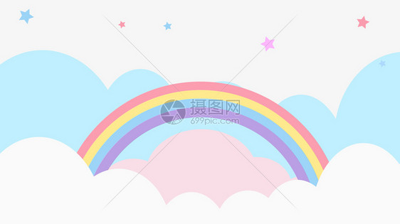 明亮的儿童幼园和概念或演示文稿的Soft梯度糊式卡通漫画图案背景彩虹色云抽象的珠光图片