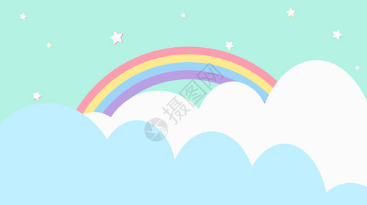 形象的墙纸儿童幼园和概念或演示文稿的Soft梯度糊式卡通漫画图案背景彩虹色云海浪图片