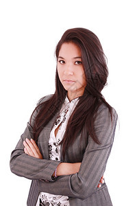 单身的人亚洲有自信的商业执行女亚洲人半长度的白色背景特写肖像画套装图片