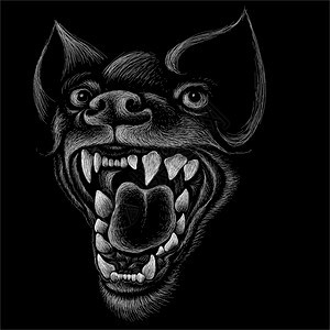 万圣节雕刻用于纹身或T恤设计外衣的矢量标志狗或狼可爱的印花风格狗或狼背景这种手绘很适合在黑色织物或帆布上制作矢量标志狗或狼用于纹图片