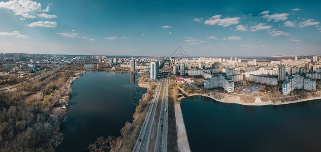 乌克兰基辅Obolon区的空中环景乌克兰基辅湖泊大街户外图片