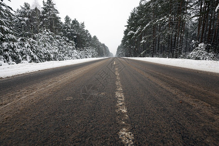 充满活力为了这片领土是一座小沥青路供汽车使用这条公路上的冬季风景图画于208年1月日灰色的图片