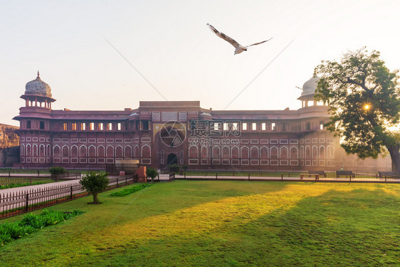 亚洲人门印度贾汉吉尔宫阿格拉堡印度阳光明媚的晨间贾汉吉尔宫阳光明亮的早晨镇图片