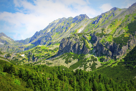 斯洛伐克Tatras高塔特拉斯山脉的落风景天空远足图片
