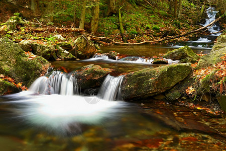 秋天白奥帕瓦瀑布Jeseniky山捷克充满河流石头的美丽多彩背景环境溪流观图片