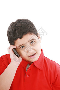 脸年轻男孩在用手机说话孤立在白色背景上数字的快乐图片