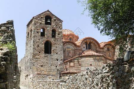 墙传统的废弃中世纪城市Mystrass希腊佩洛庞涅斯巴达图片